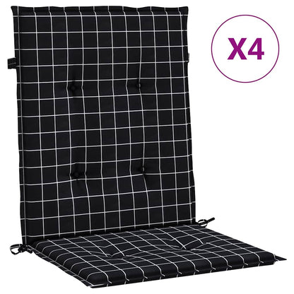 Cuscini Sedia Schienale Basso 4 pz Motivo a Quadri Nero Tessuto | homemem39