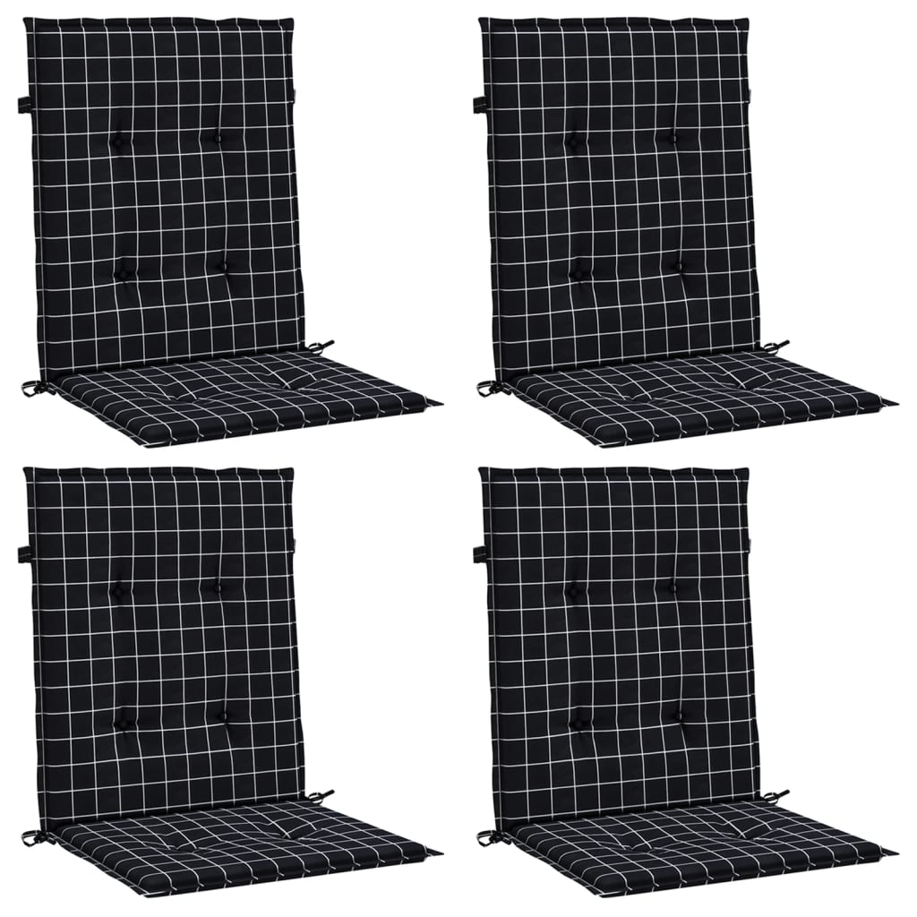Cuscini Sedia Schienale Basso 4 pz Motivo a Quadri Nero Tessuto | homemem39
