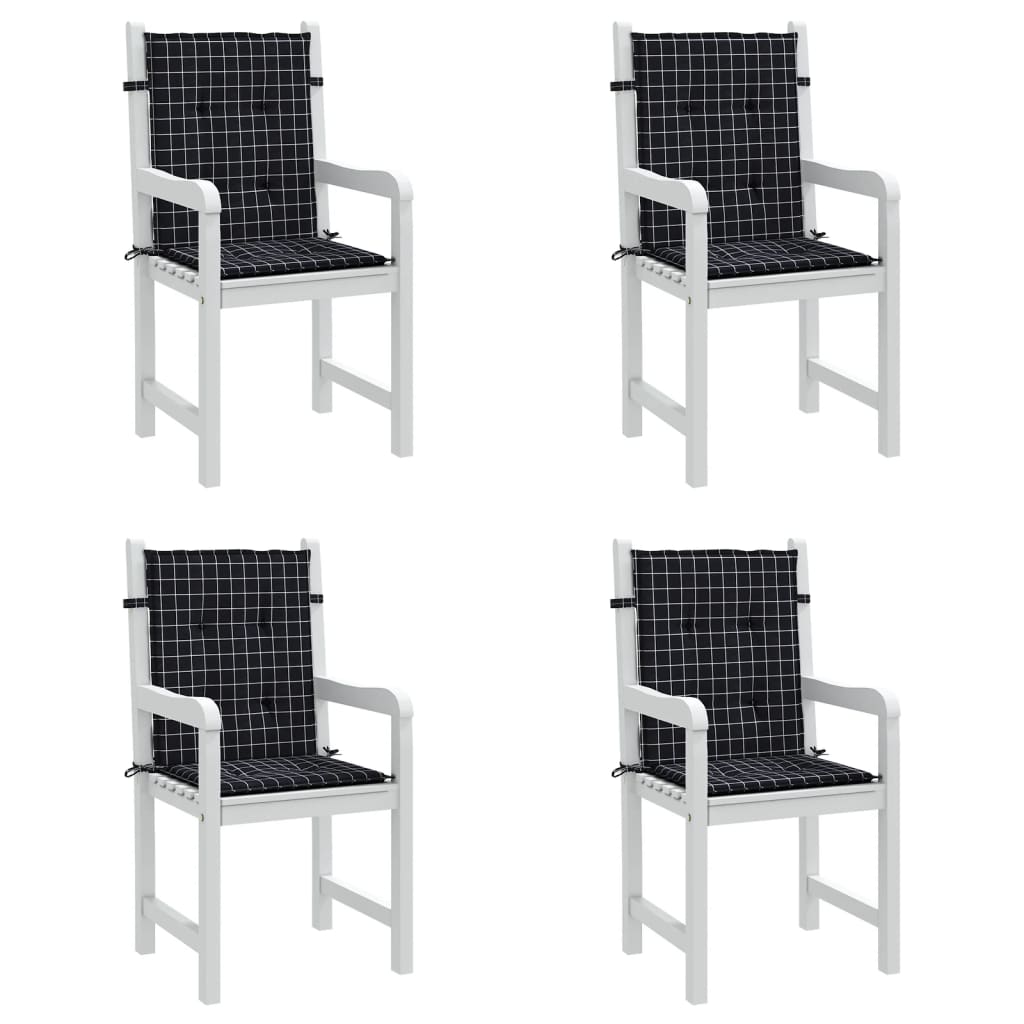 Cuscini Sedia Schienale Basso 4 pz Motivo a Quadri Nero Tessuto | homemem39