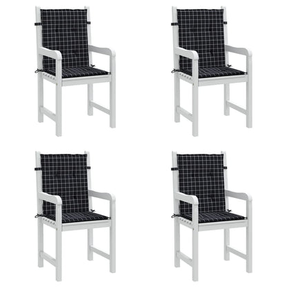 Cuscini Sedia Schienale Basso 4 pz Motivo a Quadri Nero Tessuto | homemem39