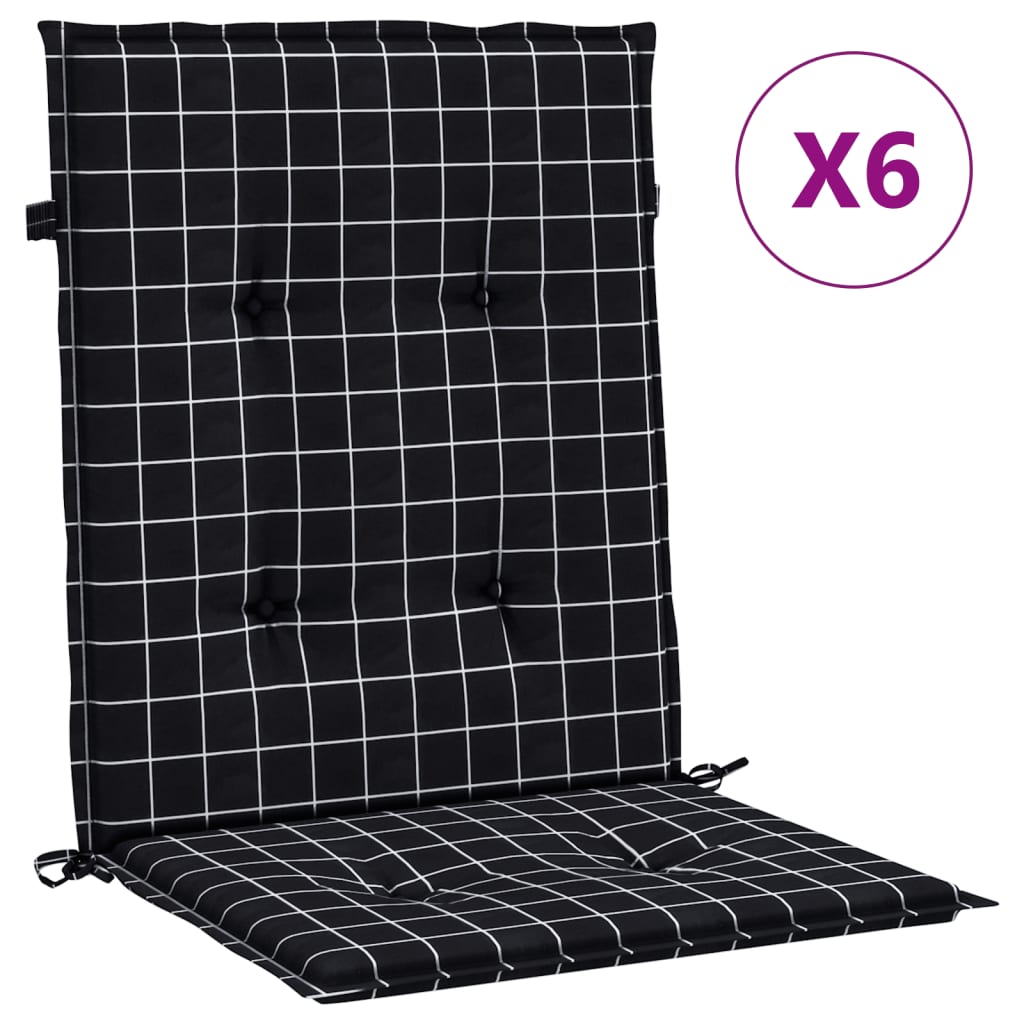 Cuscini Sedia Schienale Basso 6 pz Motivo a Quadri Nero Tessuto | homemem39