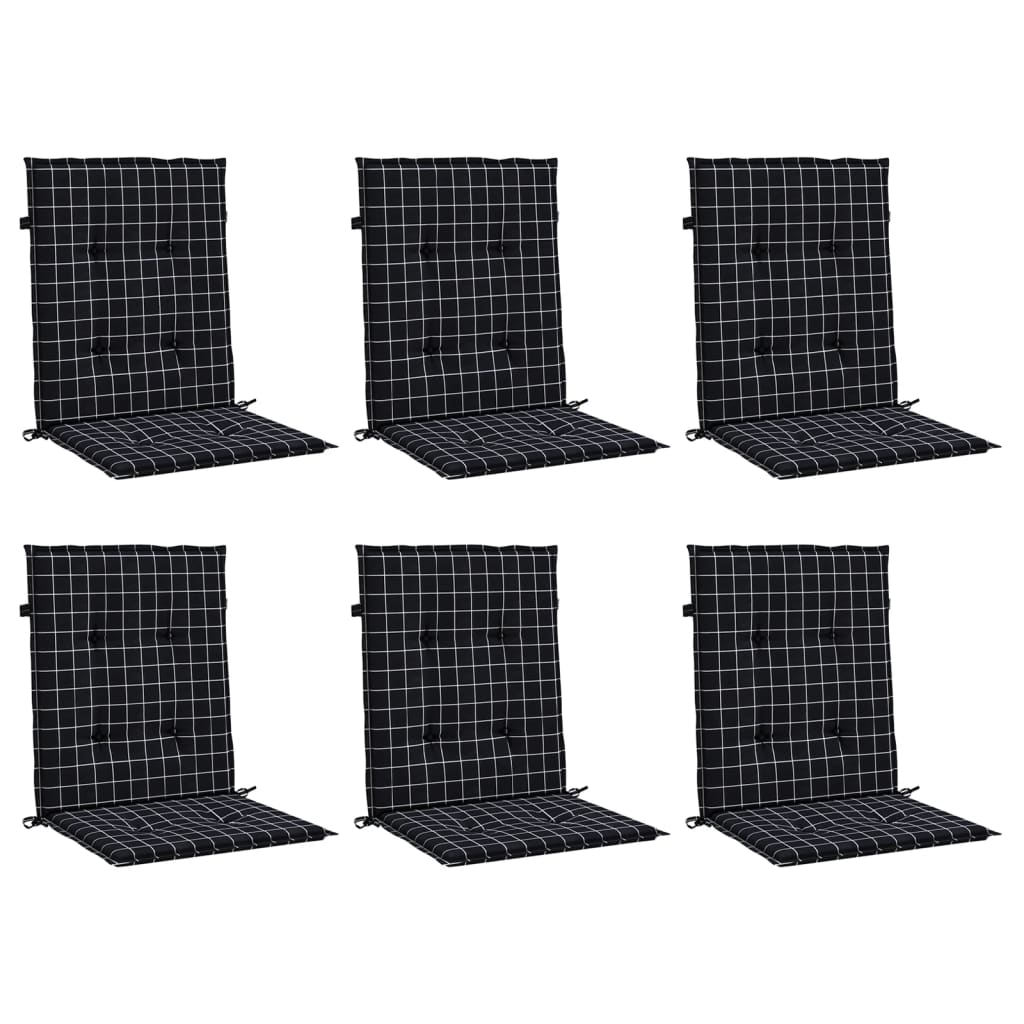 Cuscini Sedia Schienale Basso 6 pz Motivo a Quadri Nero Tessuto | homemem39