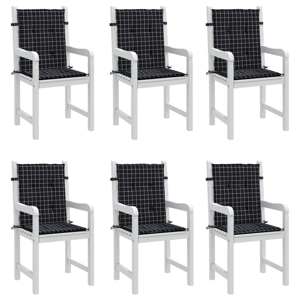 Cuscini Sedia Schienale Basso 6 pz Motivo a Quadri Nero Tessuto | homemem39