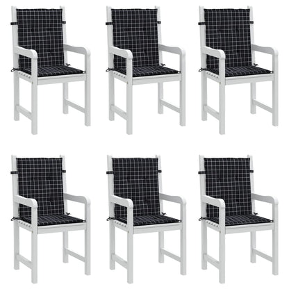Cuscini Sedia Schienale Basso 6 pz Motivo a Quadri Nero Tessuto | homemem39