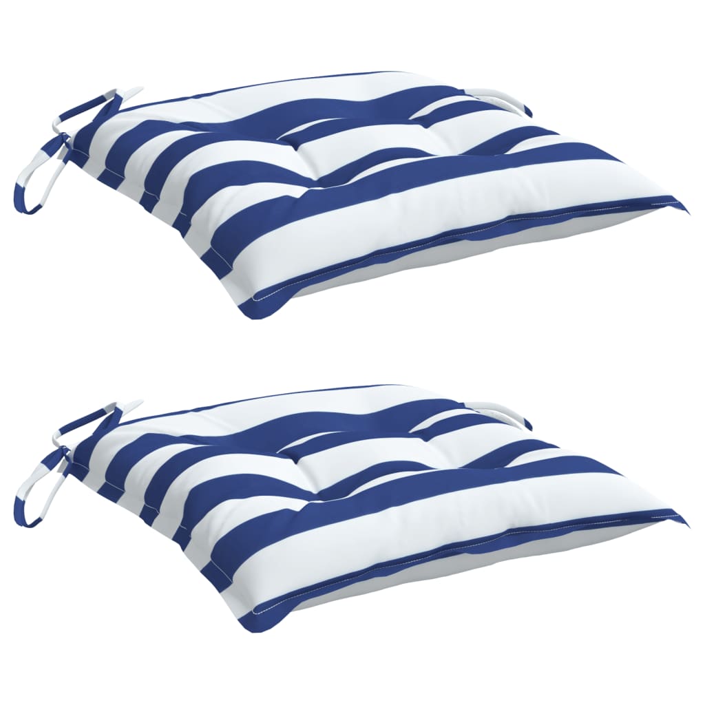 Cuscini per Sedia 2pz Strisce Bianche e Blu 40x40x7 cm Tessuto | homemem39