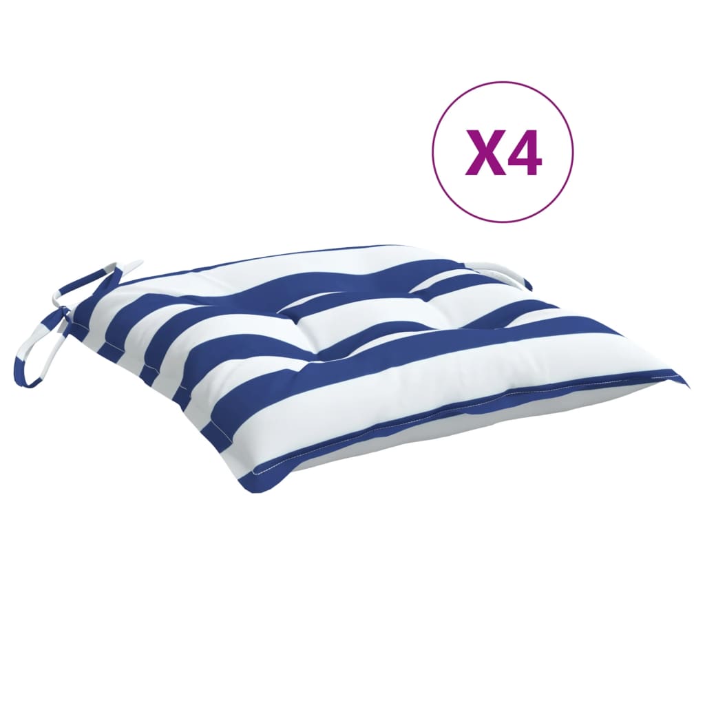 Cuscini per Sedia 4pz Strisce Bianche e Blu 40x40x7 cm Tessuto | homemem39