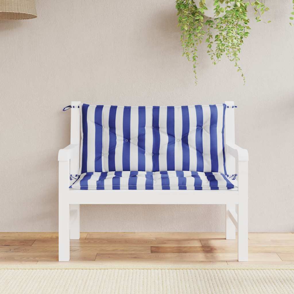 Cuscini Panca Giardino 2pz Righe Bianche Blu 100x50x7cm Tessuto - homemem39