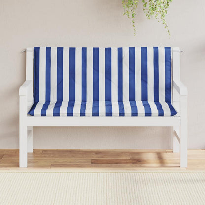 Cuscini Panca Giardino 2pz Righe Bianche Blu 120x50x7cm Tessuto