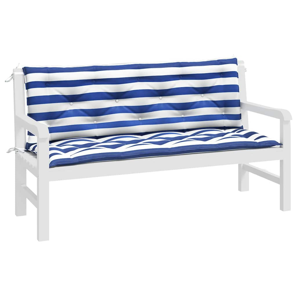 Cuscini Panca Giardino 2pz Righe Bianche Blu 150x50x7cm Tessuto - homemem39