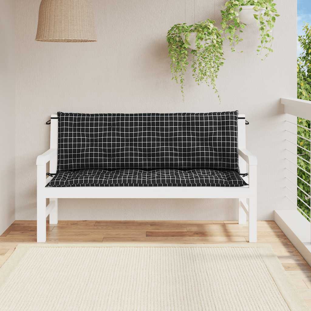 Cuscini Panca da Giardino 2pz a Quadri Nero 150x50x7 cm Tessuto | homemem39