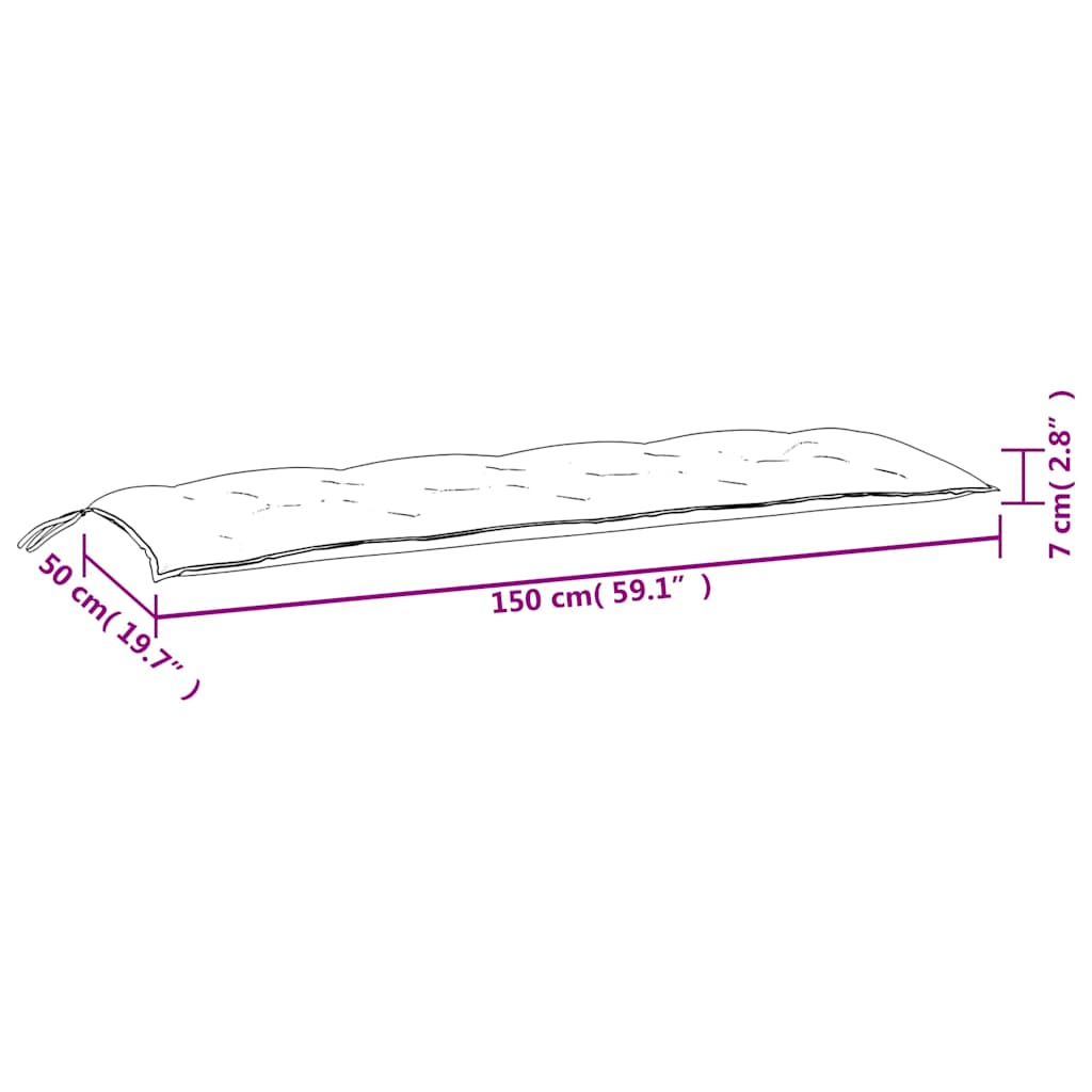 Cuscini Panca da Giardino 2pz a Quadri Nero 150x50x7 cm Tessuto | homemem39