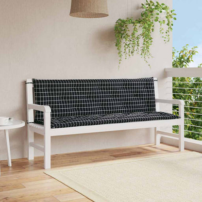 Cuscini Panca da Giardino 2pz a Quadri Nero 150x50x7 cm Tessuto | homemem39