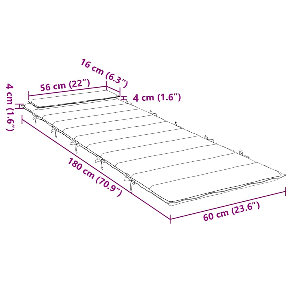 Cuscino per Lettino Nero 180x60x4 cm in Tessuto Oxford | homemem39