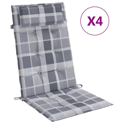 Cuscini Sedia Schienale Alto 4pz a Quadri Grigio Tessuto Oxford | homemem39