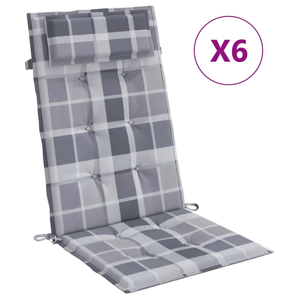 Cuscini Sedia Schienale Alto 6pz a Quadri Grigio Tessuto Oxford | homemem39