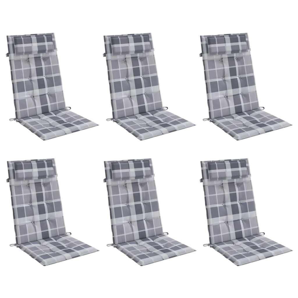 Cuscini Sedia Schienale Alto 6pz a Quadri Grigio Tessuto Oxford | homemem39