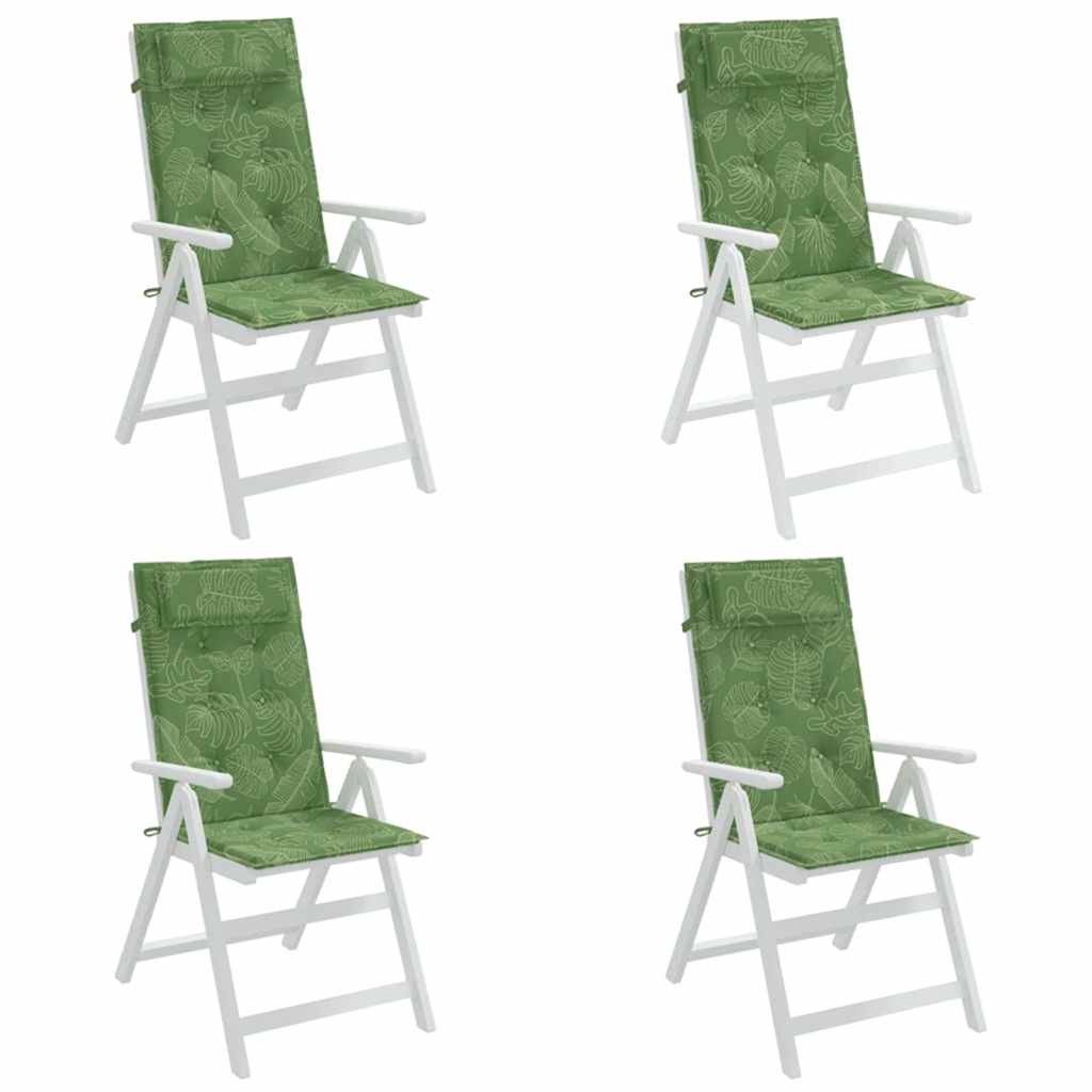 Cuscini Sedia Schienale Alto 4 pz Motivo Foglie Tessuto Oxford