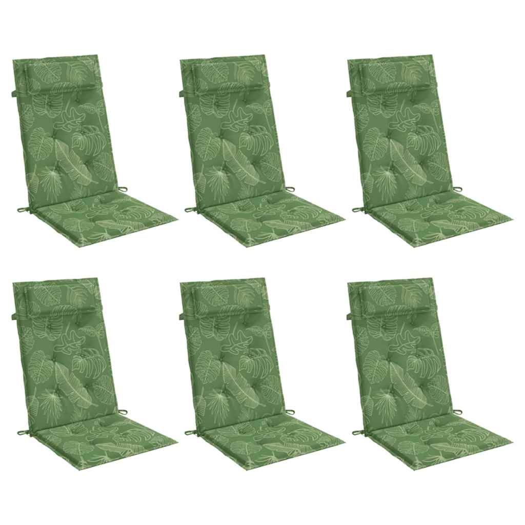 Cuscini Sedia Schienale Alto 6 pz Motivo Foglie Tessuto Oxford | homemem39