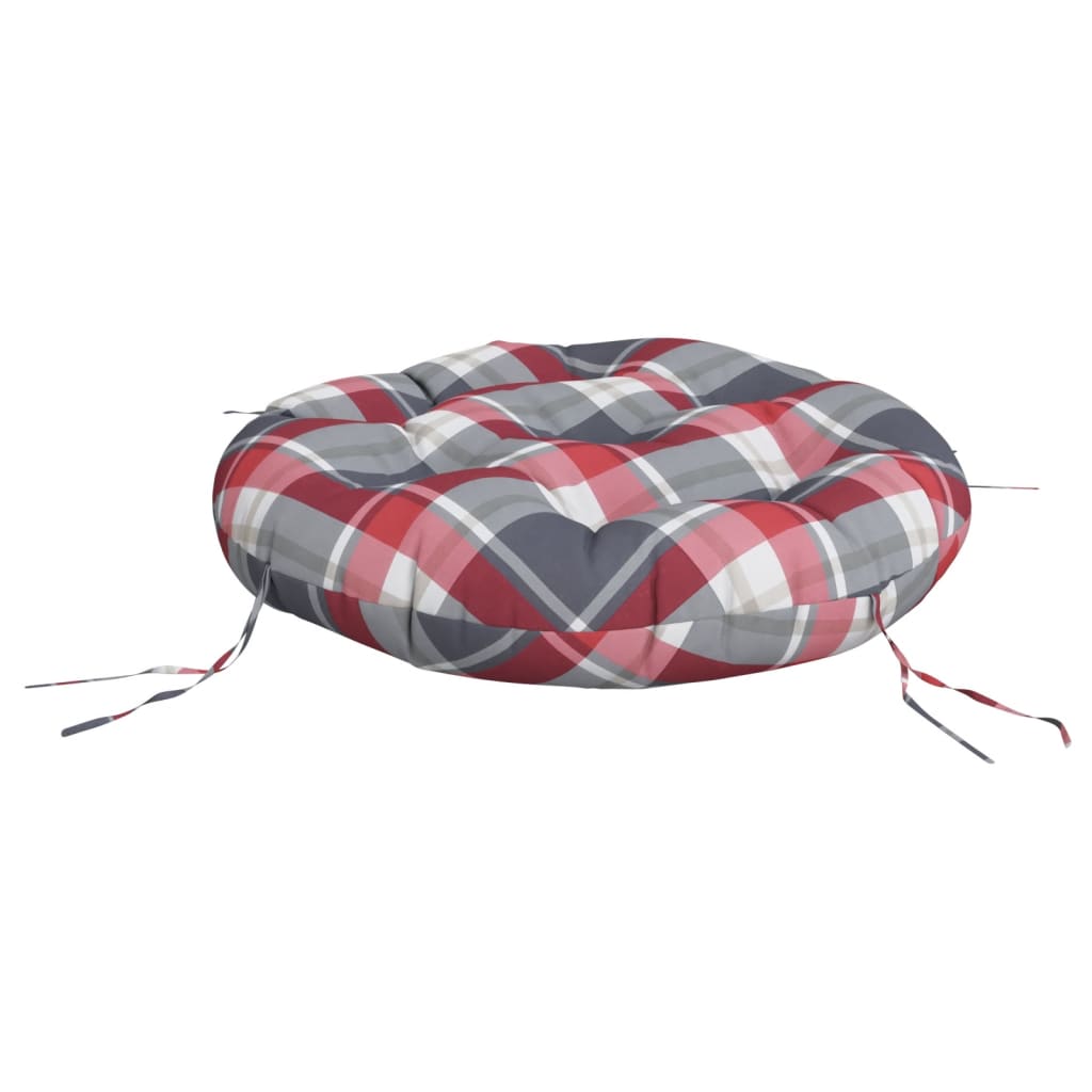 Cuscino Rotondo Rosso Motivo a Quadri Ø 60x11 cm Tessuto Oxford