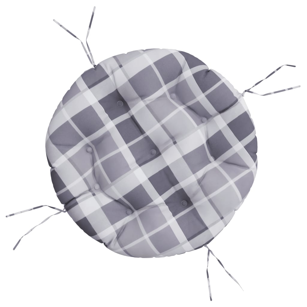 Cuscino Rotondo Grigio Motivo a Quadri Ø 60x11cm Tessuto Oxford | homemem39