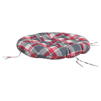 Cuscino Rotondo Rosso Motivo a Quadri Ø 100x11cm Tessuto Oxford