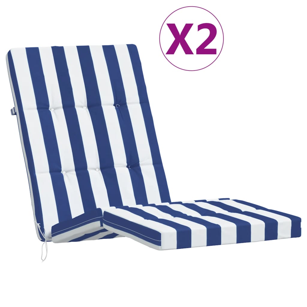 Cuscini Sedia a Sdraio 2pz Strisce Bianche e Blu Tessuto Oxford | homemem39