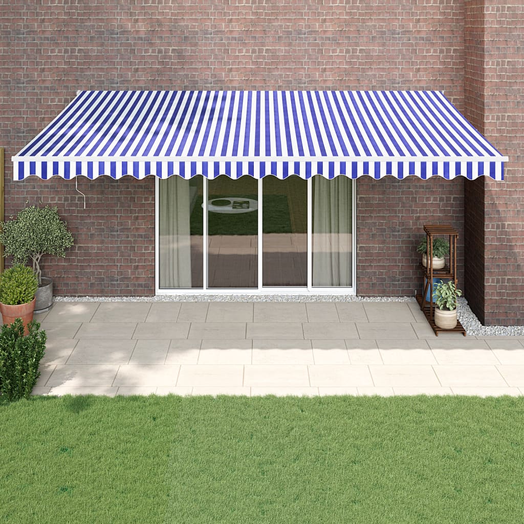Tenda da Sole Retrattile Blu e Bianca 5x3 m Tessuto e Alluminio