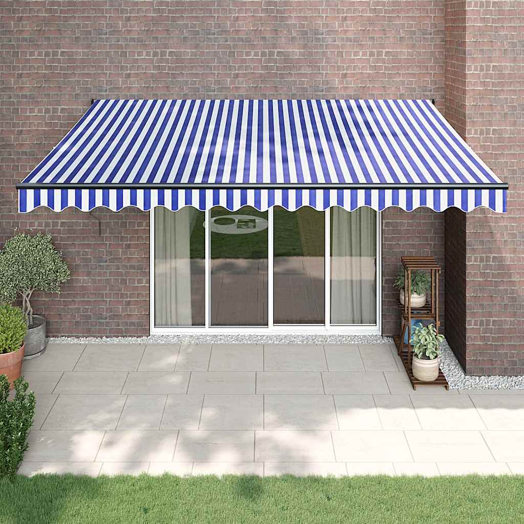 Tenda Sole Retrattile Blu e Bianca 4,5x3 m Tessuto e Alluminio | homemem39