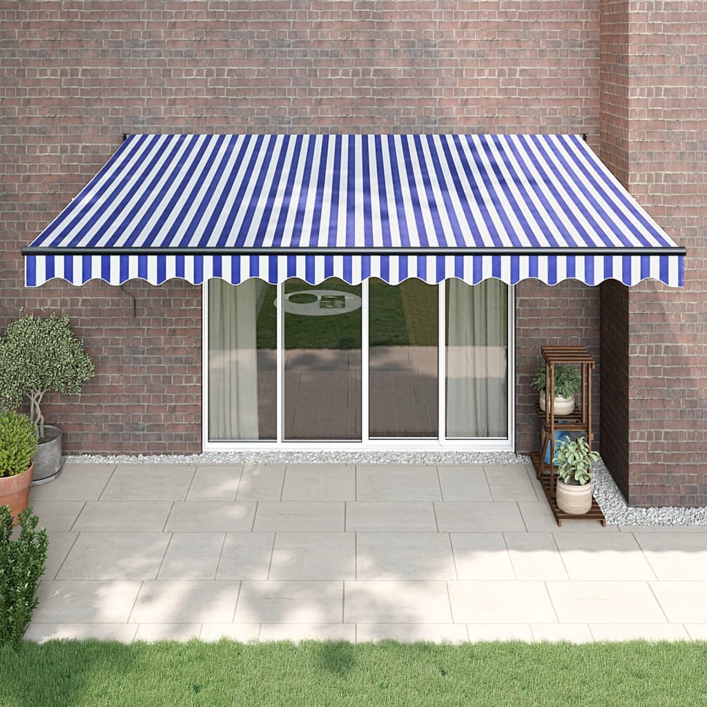 Tenda Sole Automatica Retrattile Blu e Bianca 4,5x3 m