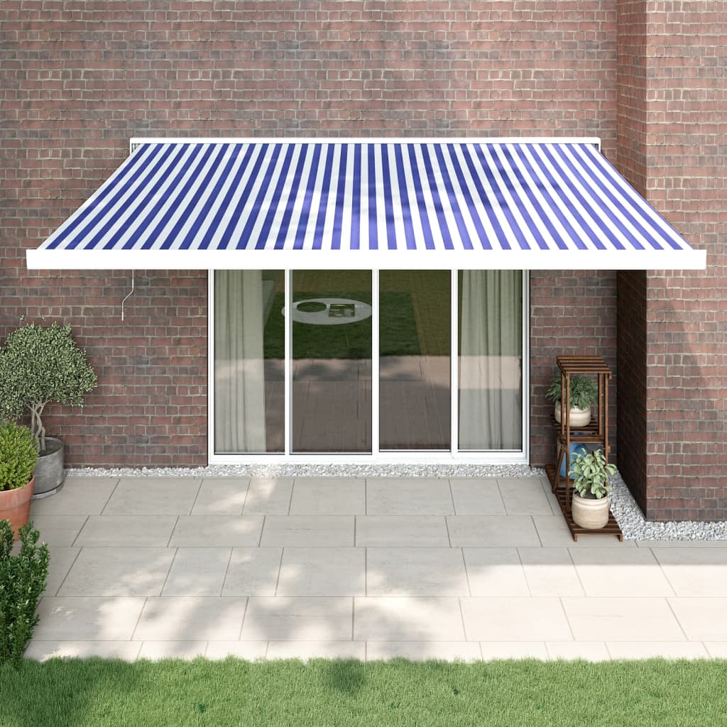 Tenda da Sole Retrattile Blu e Bianca 4x3 m Tessuto e Alluminio - homemem39