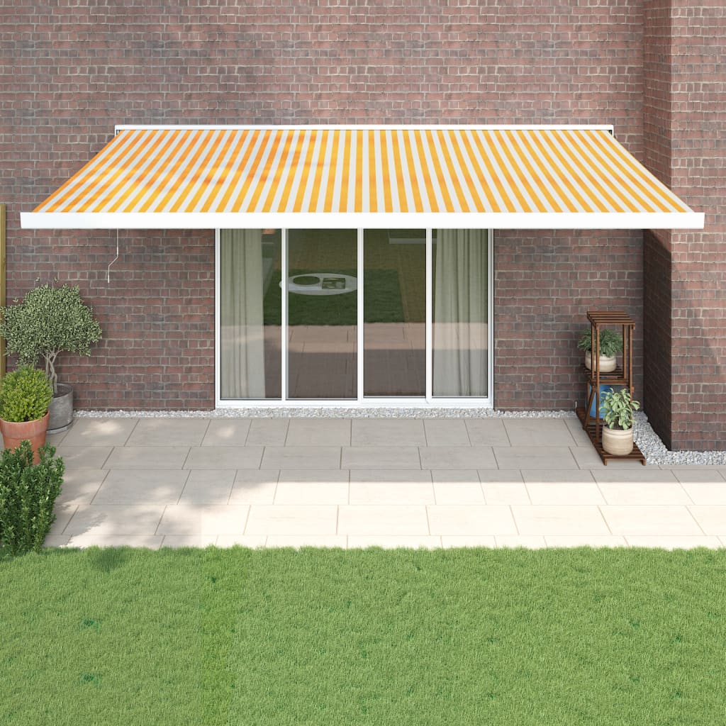 Tenda Sole Retrattile Gialla e Bianca 5x3 m Tessuto e Alluminio | homemem39