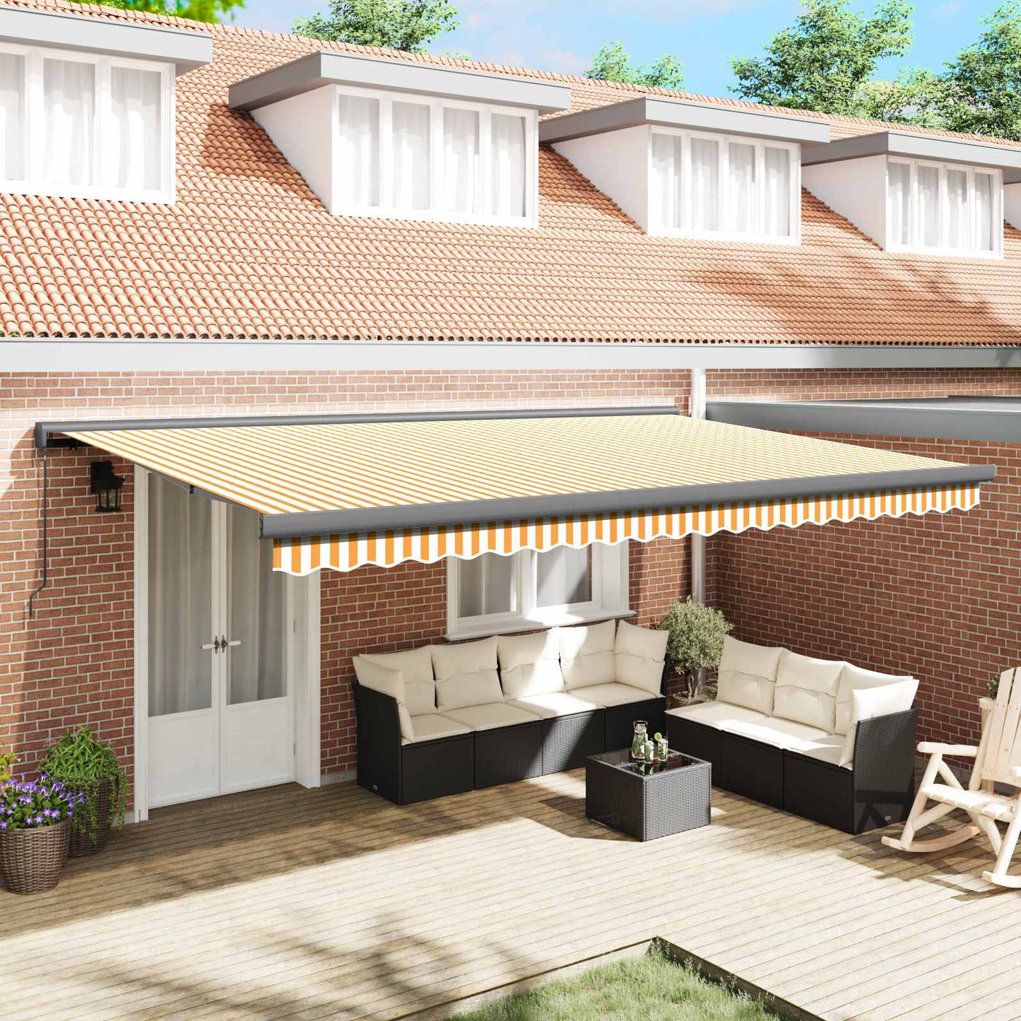 Tenda Sole Retrattile Gialla e Bianca 5x3 m Tessuto e Alluminio | homemem39