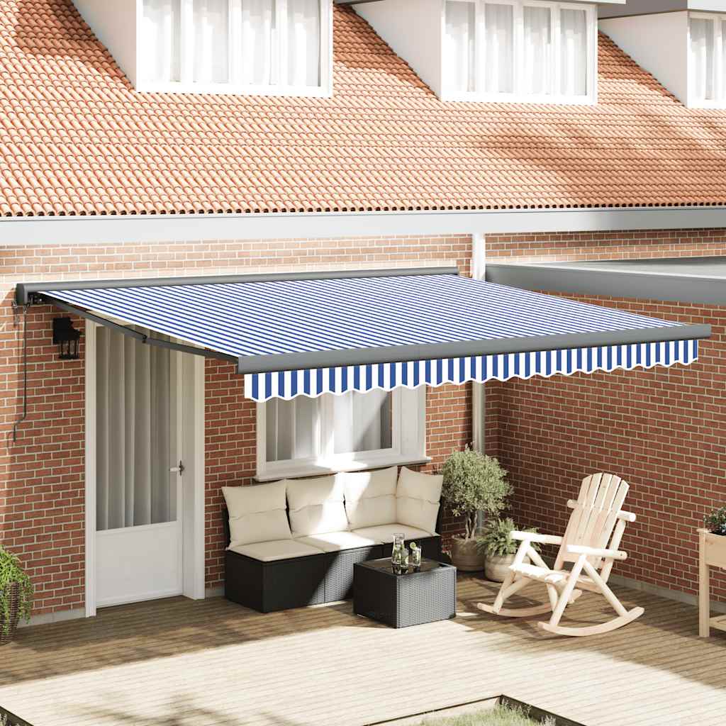 Tenda da Sole Retrattile Blu e Bianca 4x3 m Tessuto e Alluminio