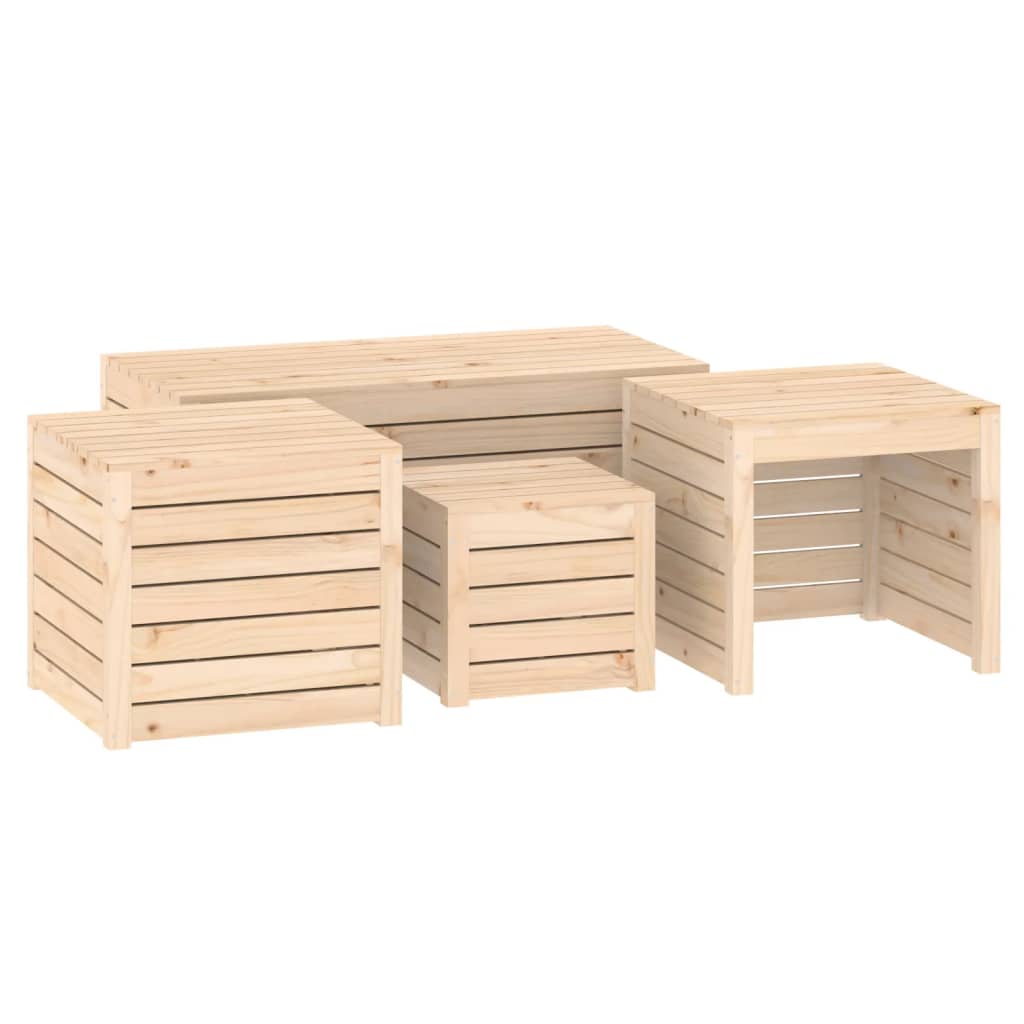 Set Cassette da Giardino 4 pz in Legno Massello di Pino