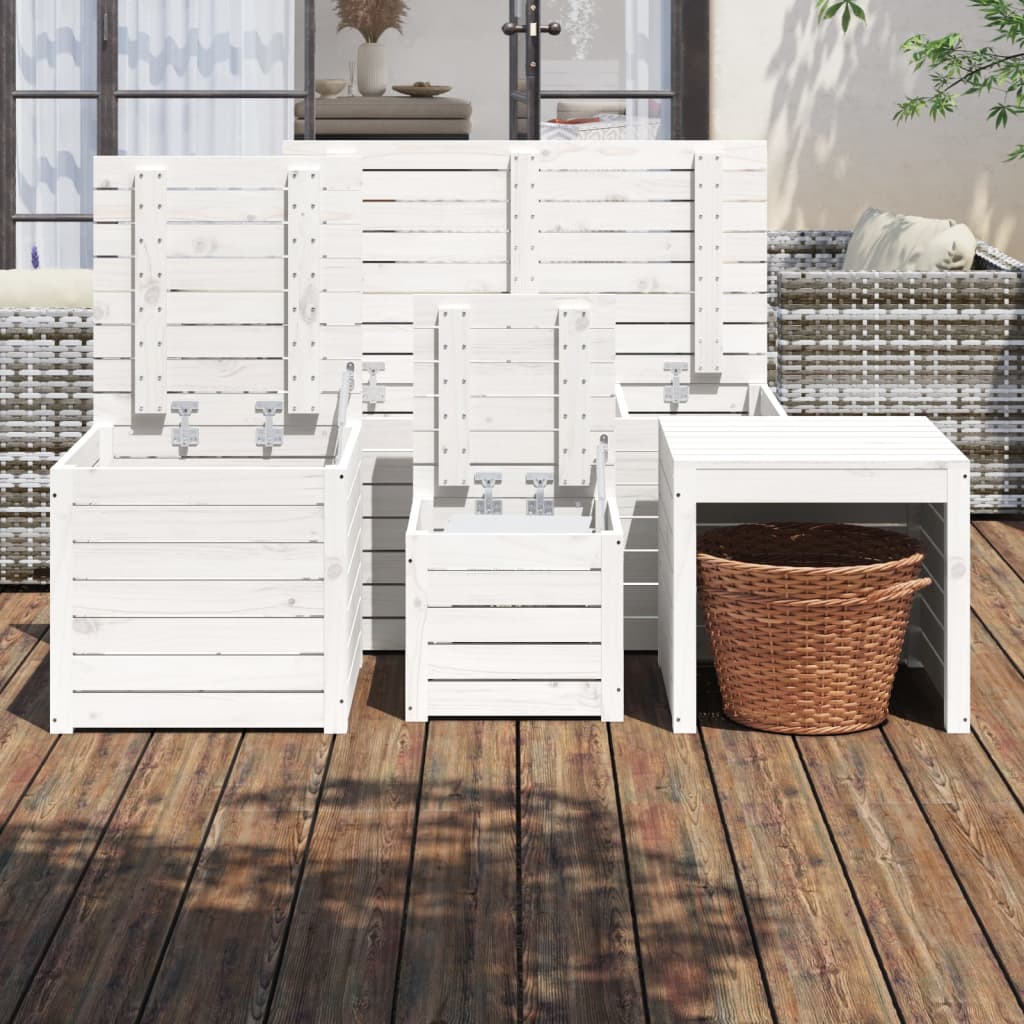 Set Cassette da Giardino 4 pz Bianco in Legno Massello di Pino