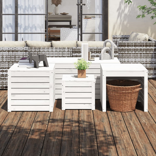 Set Cassette da Giardino 4 pz Bianco in Legno Massello di Pino - homemem39