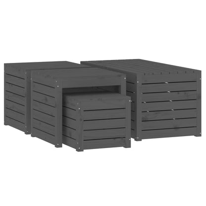 Set Cassette da Giardino 4 pz Grigio in Legno Massello di Pino - homemem39