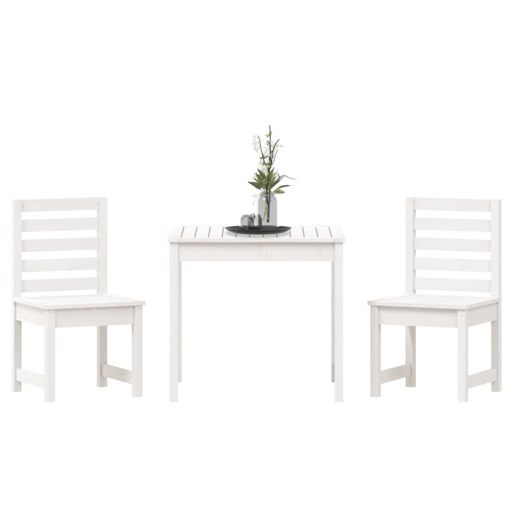 Set da Bistrot da Giardino 3pz Bianco in Legno Massello di Pino