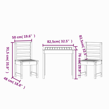 Set da Bistrot da Giardino 3pz Bianco in Legno Massello di Pino