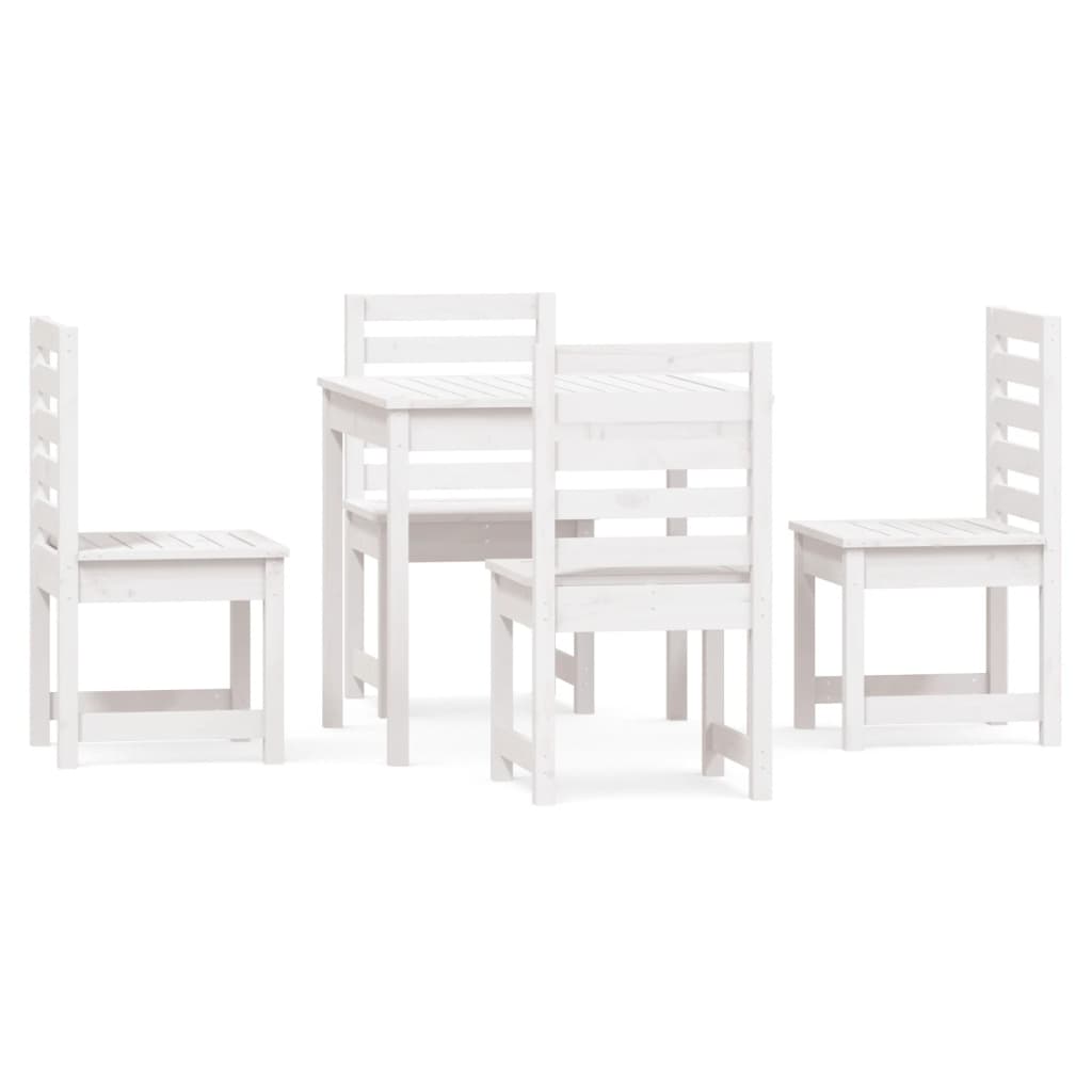 Set da Pranzo per Giardino 5pz Bianco in Legno Massello di Pino