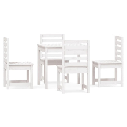 Set da Pranzo per Giardino 5pz Bianco in Legno Massello di Pino