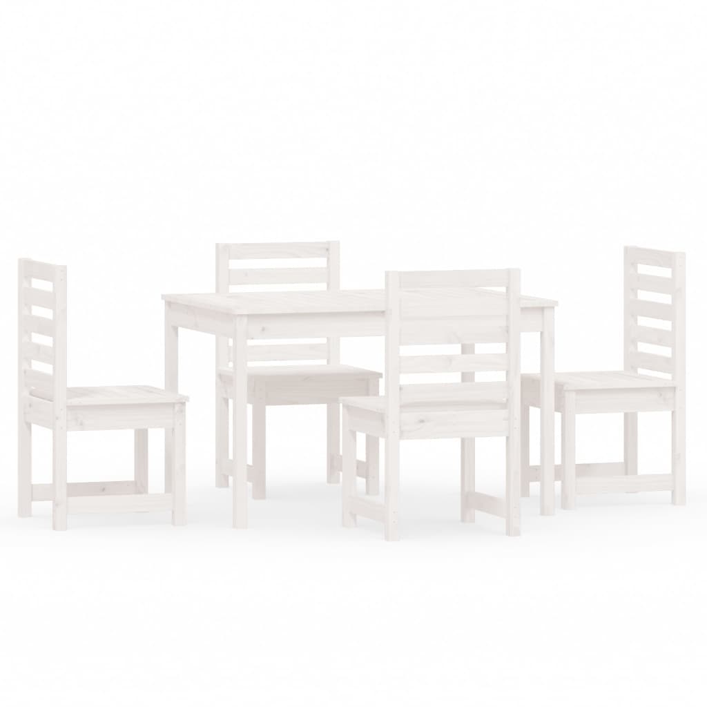 Set da Pranzo per Giardino 5pz Bianco in Legno Massello di Pino - homemem39