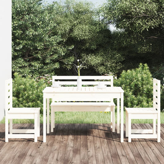 Set da Pranzo per Giardino 4pz Bianco in Legno Massello di Pino - homemem39