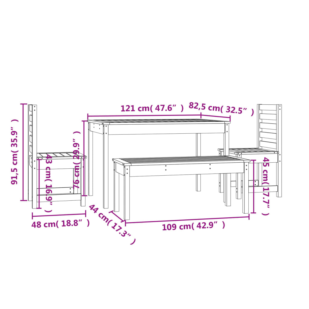 Set da Pranzo per Giardino 4 pz in Legno Massello di Douglas - homemem39