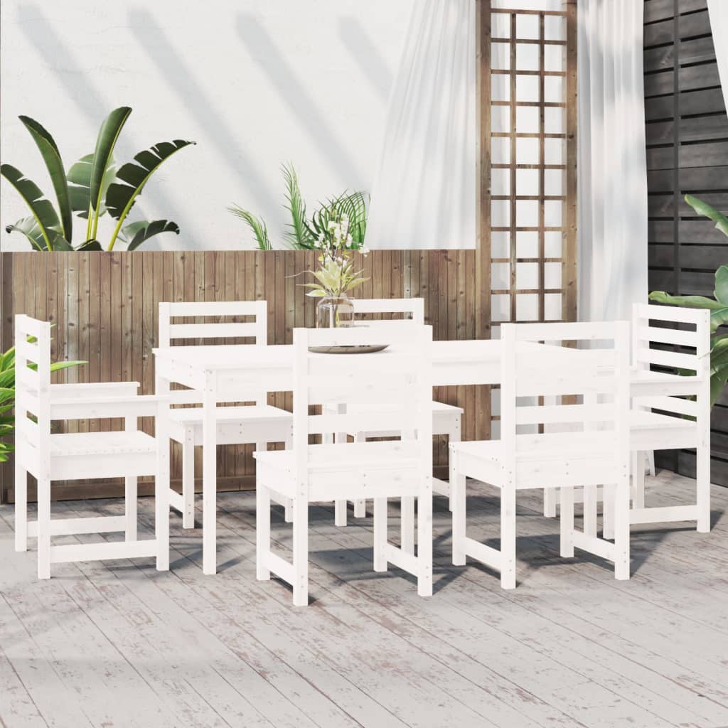 Set da Pranzo per Giardino 7pz Bianco in Legno Massello di Pino - homemem39