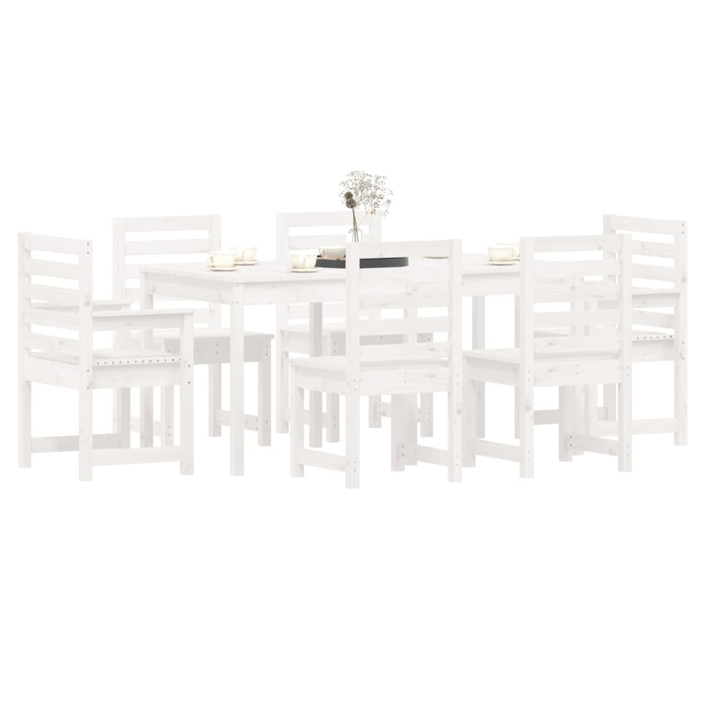 Set da Pranzo per Giardino 7pz Bianco in Legno Massello di Pino