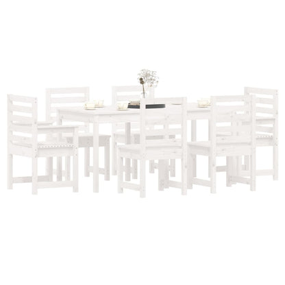 Set da Pranzo per Giardino 7pz Bianco in Legno Massello di Pino