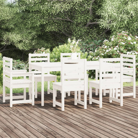 Set da Pranzo per Giardino 7pz Bianco in Legno Massello di Pino - homemem39