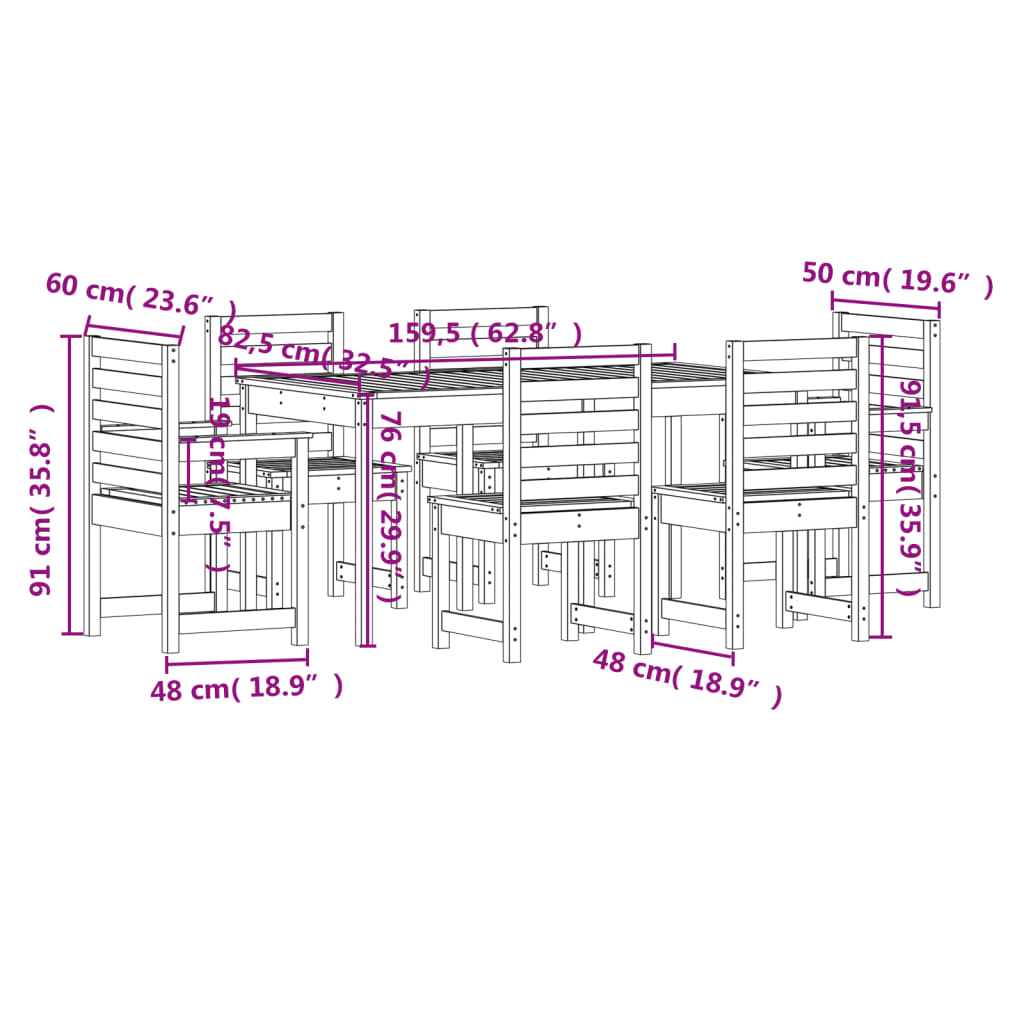Set da Pranzo per Giardino 7 pz in Legno Massello di Douglas | homemem39