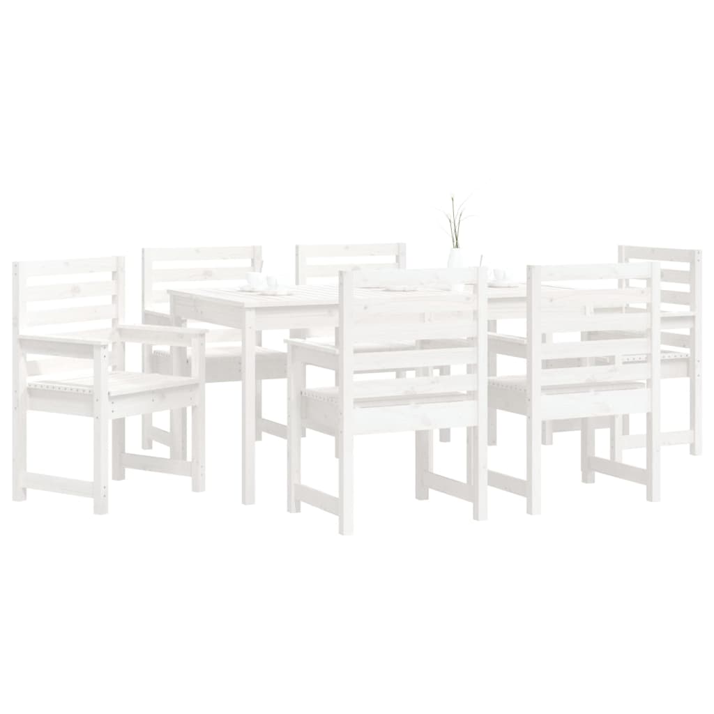 Set da Pranzo per Giardino 7pz Bianco in Legno Massello di Pino